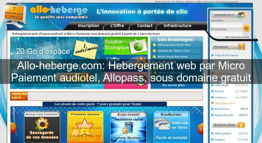 Allo-heberge.com: Hebergement web par Micro Paiement audiotel, Allopass, sous domaine gratuit