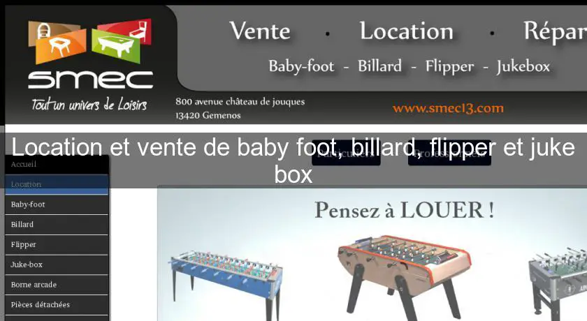 Location et vente de baby foot, billard, flipper et juke box