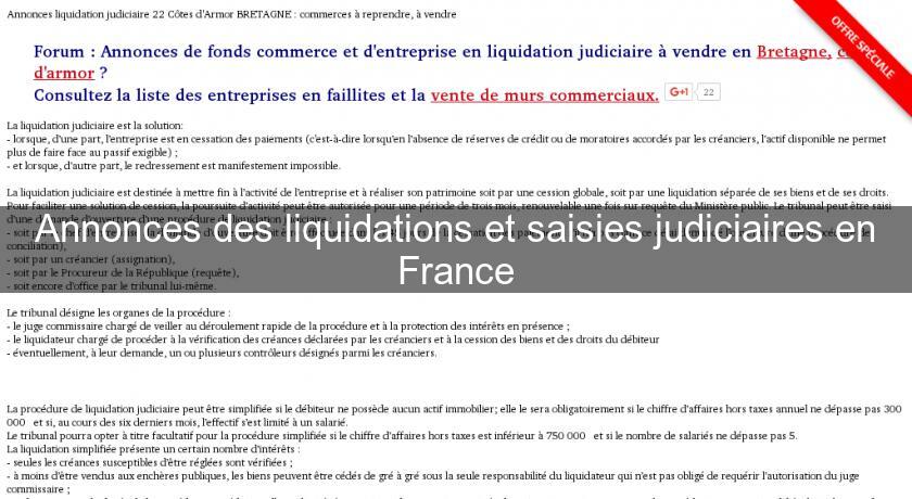 Annonces Des Liquidations Et Saisies Judiciaires En France