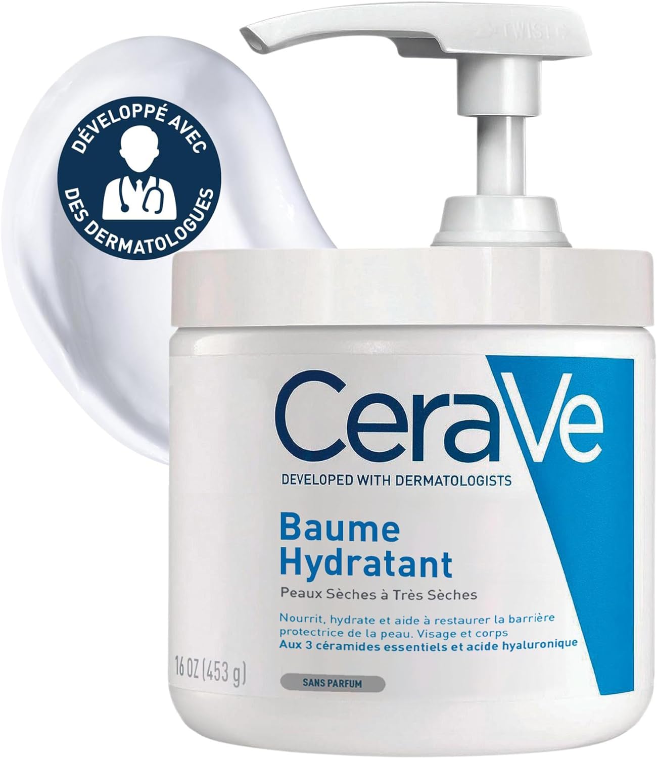 Baume Hydratant CeraVe 454g : Hydratation 48h, Céramides & Acide Hyaluronique pour Corps, Visage et Mains