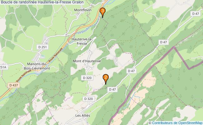 plan Boucle de randonnée Hauterive-la-Fresse : 3 équipements