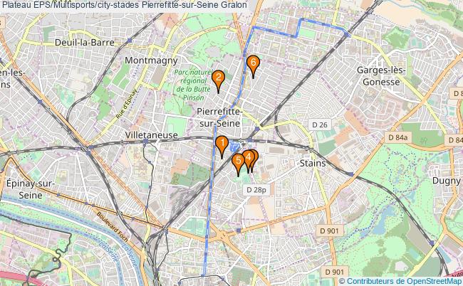 plan Plateau EPS/Multisports/city-stades Pierrefitte-sur-Seine : 6 équipements