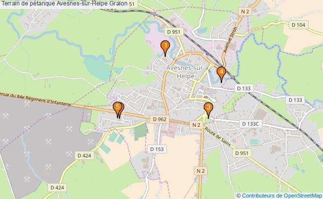 plan Terrain de pétanque Avesnes-sur-Helpe : 5 équipements