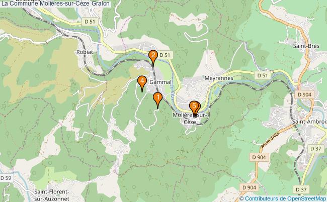 plan La Commune Molières-sur-Cèze Associations La Commune Molières-sur-Cèze : 4 associations